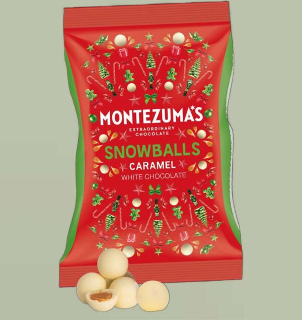 Montezuma Chocolate Snowballs on a pale green background