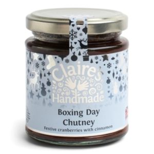 jar of claire's handmade boxing day chutney on a white background